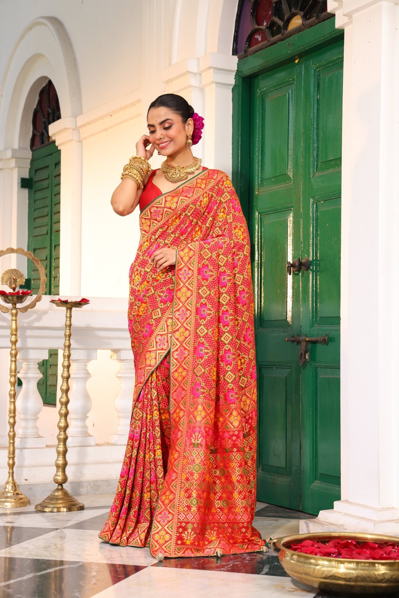 Pure Banarasi Khaddi Georgette Gharchola Bandhej Saree - Kalyanam By Swati