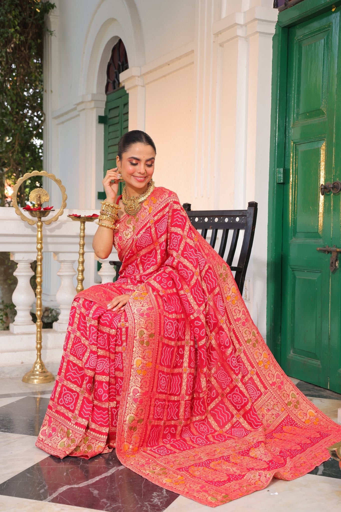 Pure Banarasi Khaddi Georgette Gharchola Bandhej Saree - Kalyanam By Swati