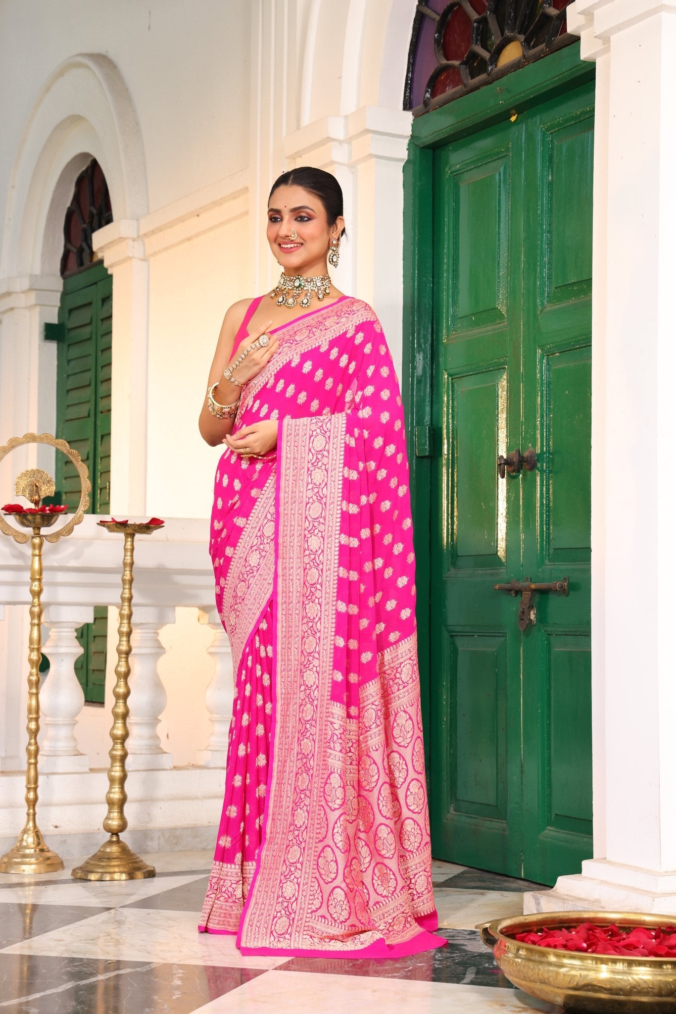 Pure Banarasi Khaddi Georgette Saree in Butta Zari Hand Weaving - Kalyanam By Swati