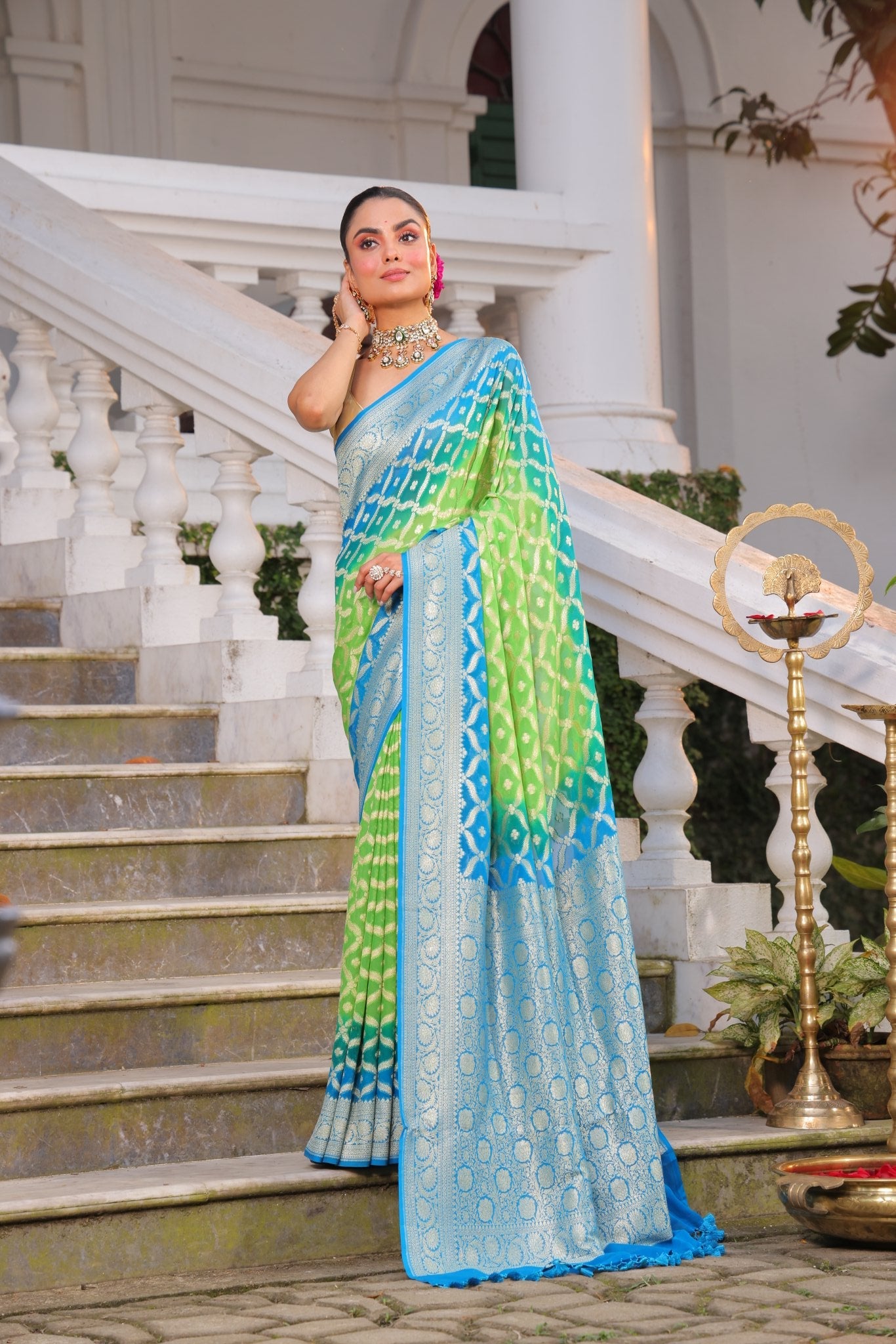 Pure Banarasi Khaddi Georgette Saree in Silver Water Zari Weaving - Kalyanam By Swati