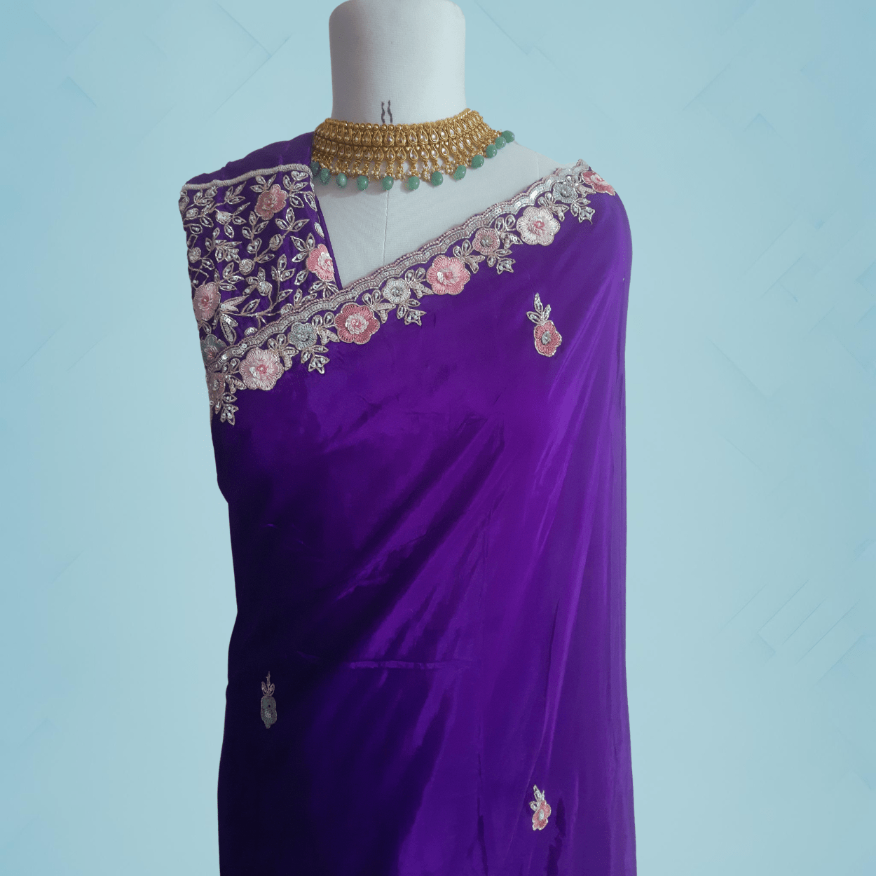 Pure Chinnon Satin Crepe silk saree in Purple - Kalyanam By Swati