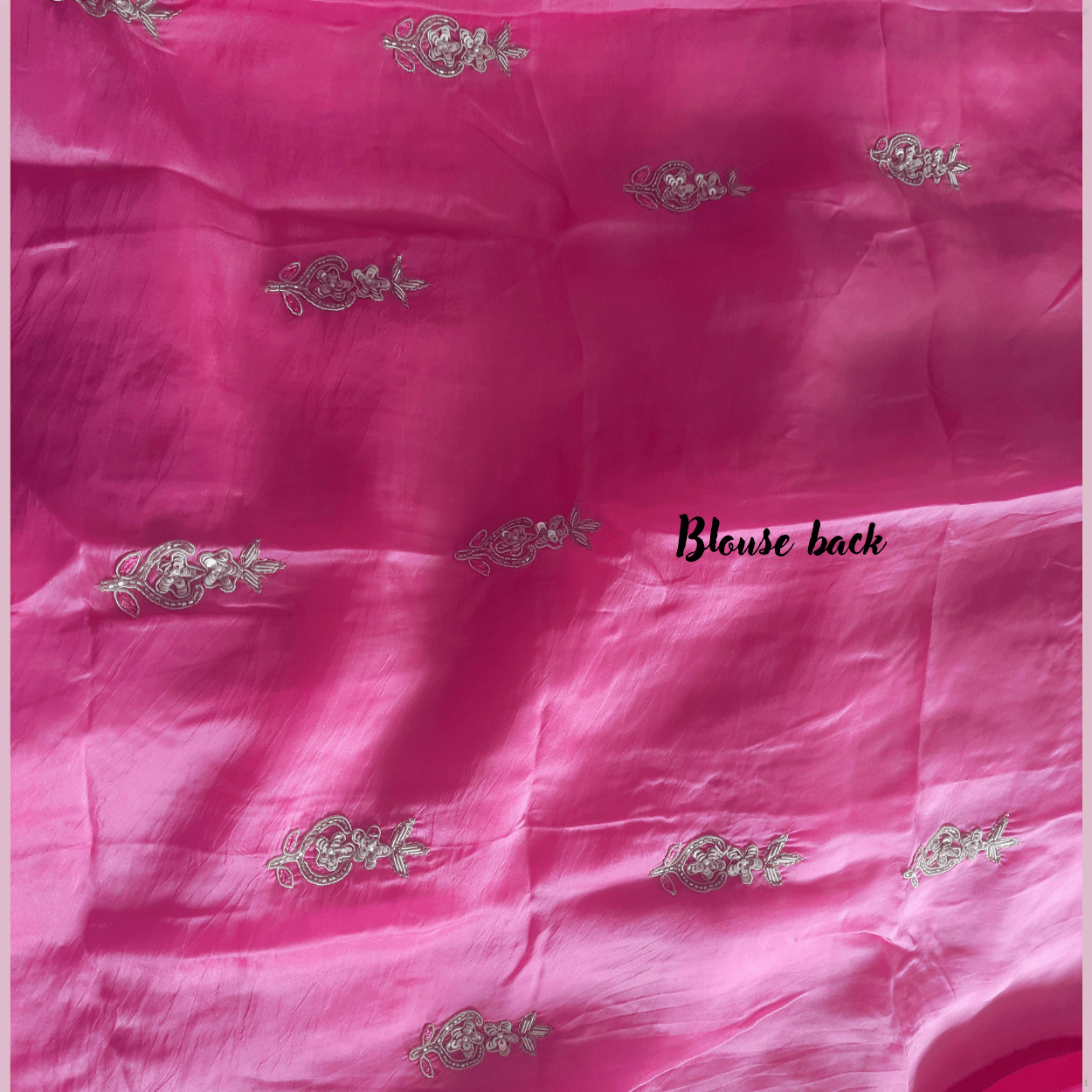 Pure crepe silk saree in heavy zardozi handwork in hot pink color - Kalyanam By Swati