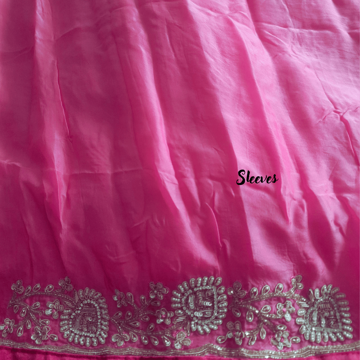 Pure crepe silk saree in heavy zardozi handwork in hot pink color - Kalyanam By Swati