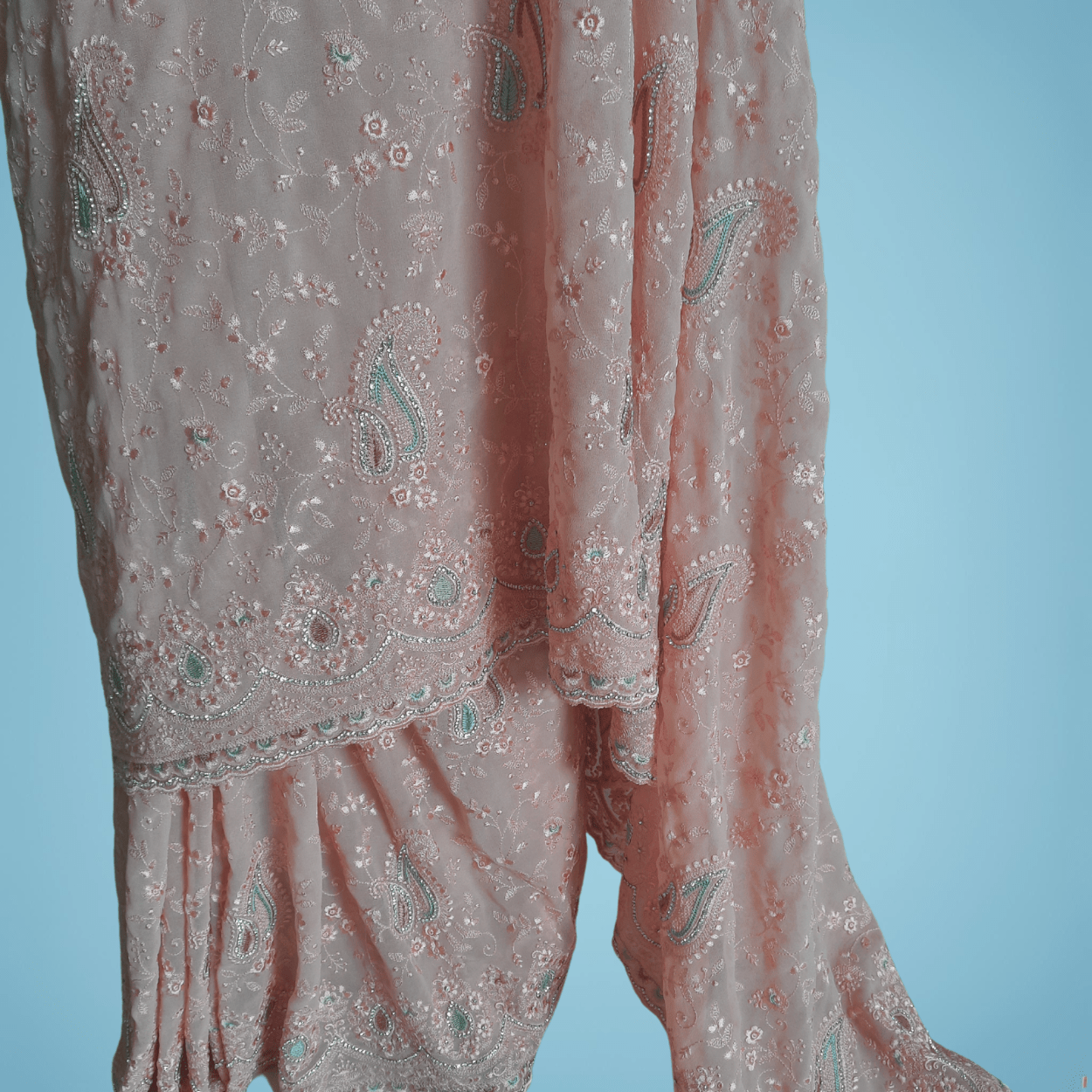 Pure Georgette Chikankari Saree in Dusky Pink color - Kalyanam By Swati
