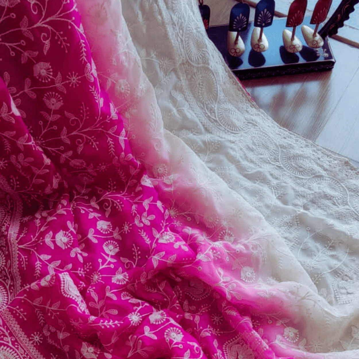 Pure Georgette Chikankari Saree in ombre shades - Kalyanam By Swati