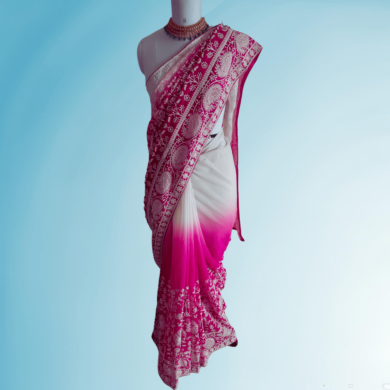 Pure Georgette Chikankari Saree in ombre shades - Kalyanam By Swati