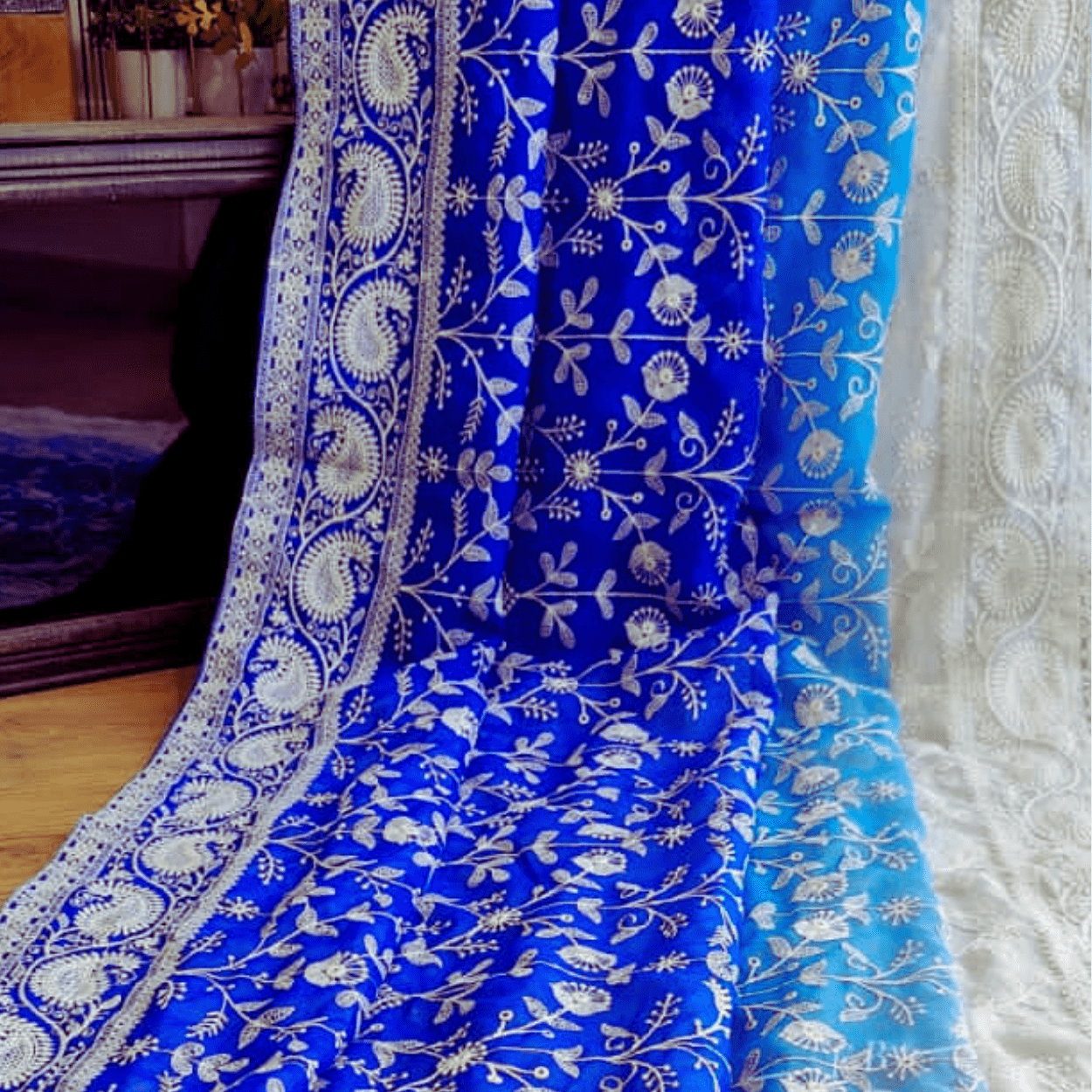 Pure Georgette Chikankari Saree in ombre shades - Kalyanam By Swati