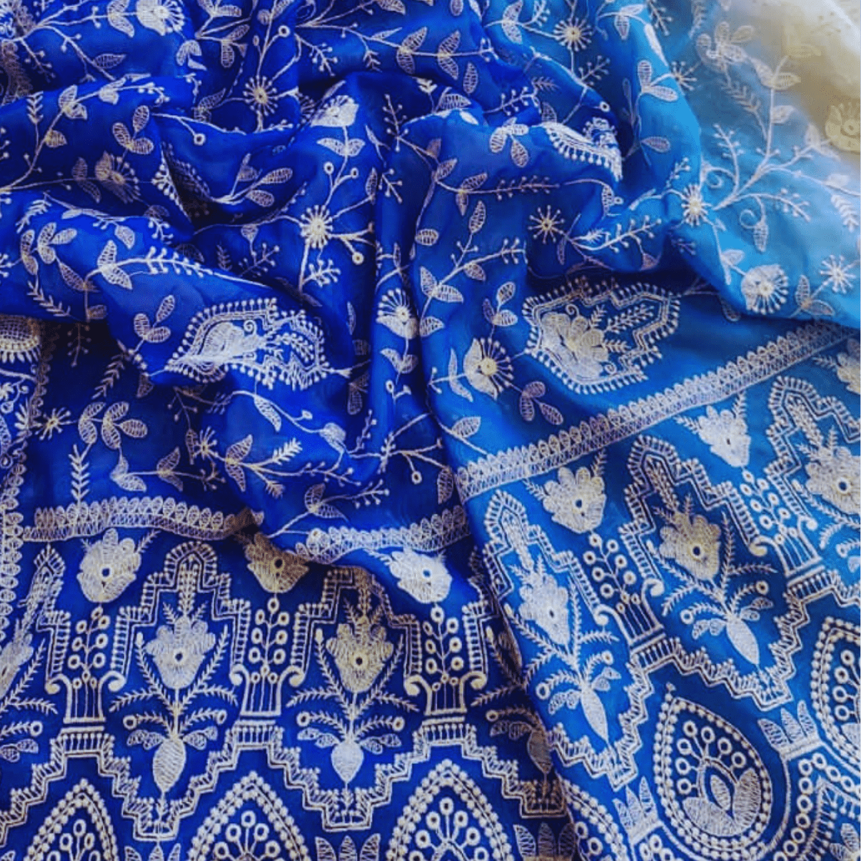 Pure Georgette Chikankari Saree in ombre shades - Kalyanam By Swati