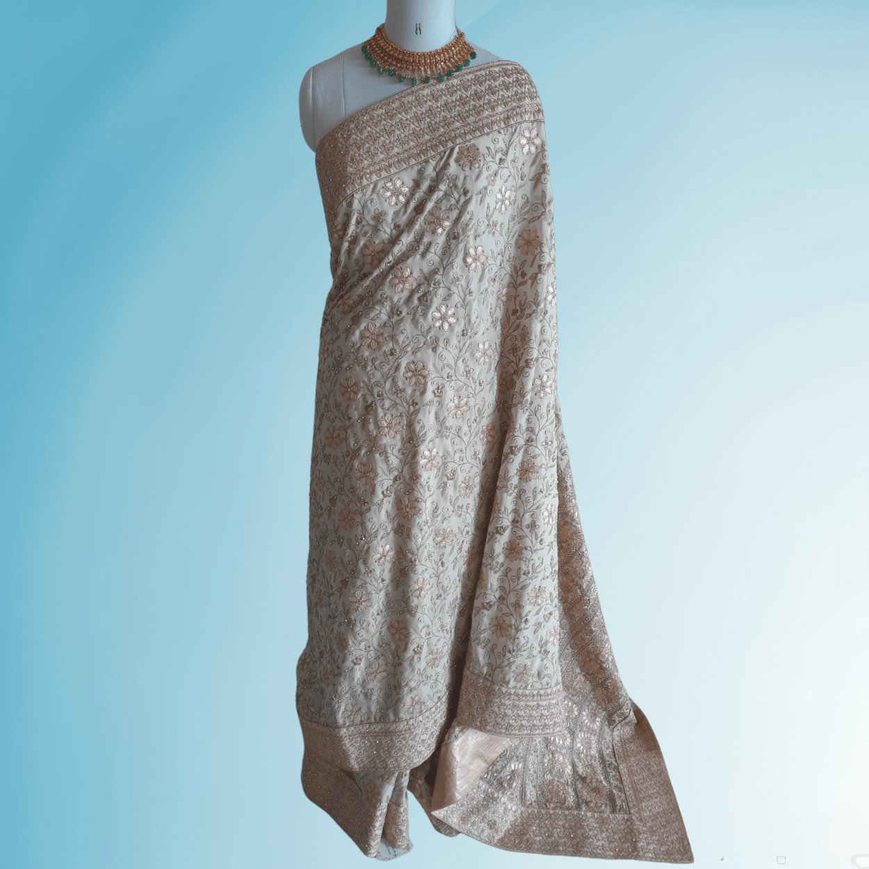 Pure georgette Saree in all over gotapatti and stones hand weaving in pista green color - Kalyanam By Swati