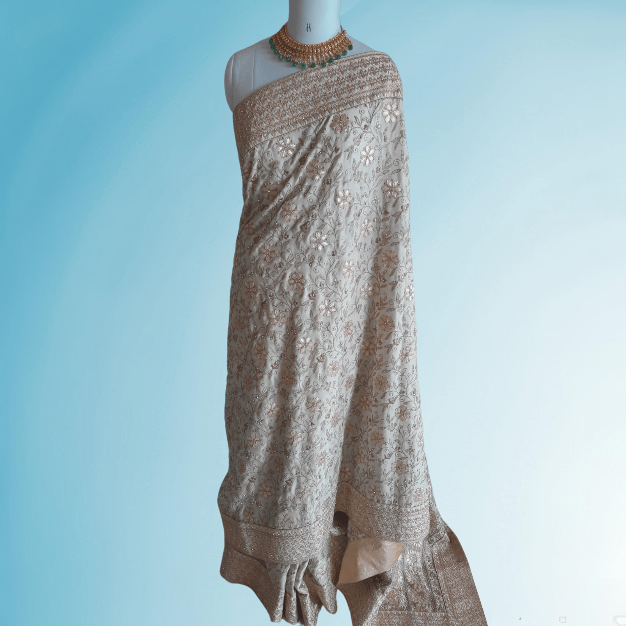 Pure georgette Saree in all over gotapatti and stones hand weaving in pista green color - Kalyanam By Swati