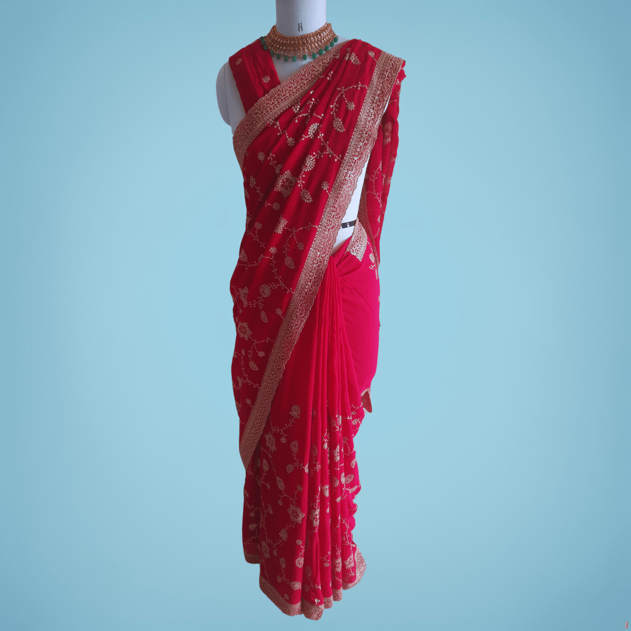 Pure Georgette Saree in hand dabka weaving all over saree in hot pink color - Kalyanam By Swati