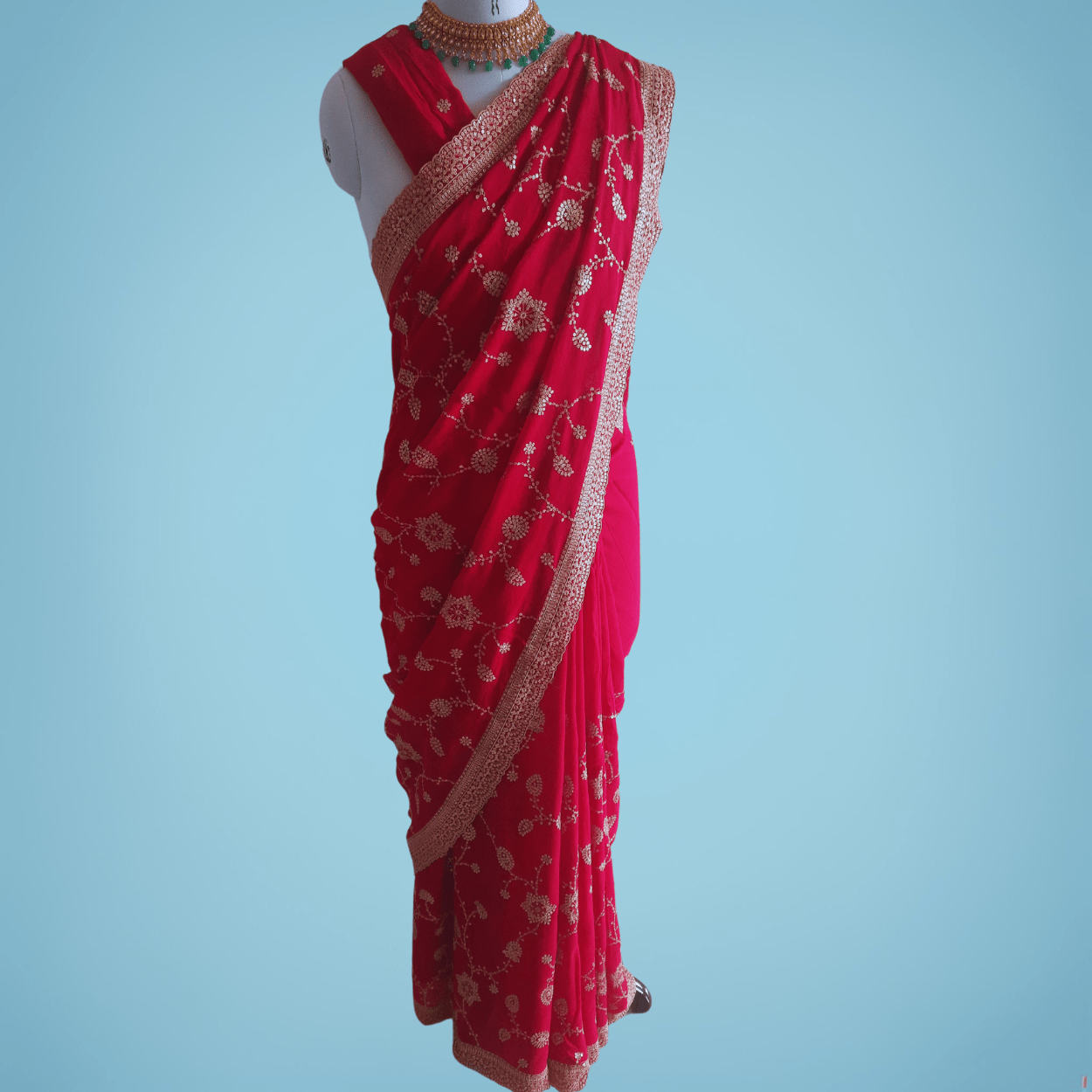 Pure Georgette Saree in hand dabka weaving all over saree in hot pink color - Kalyanam By Swati