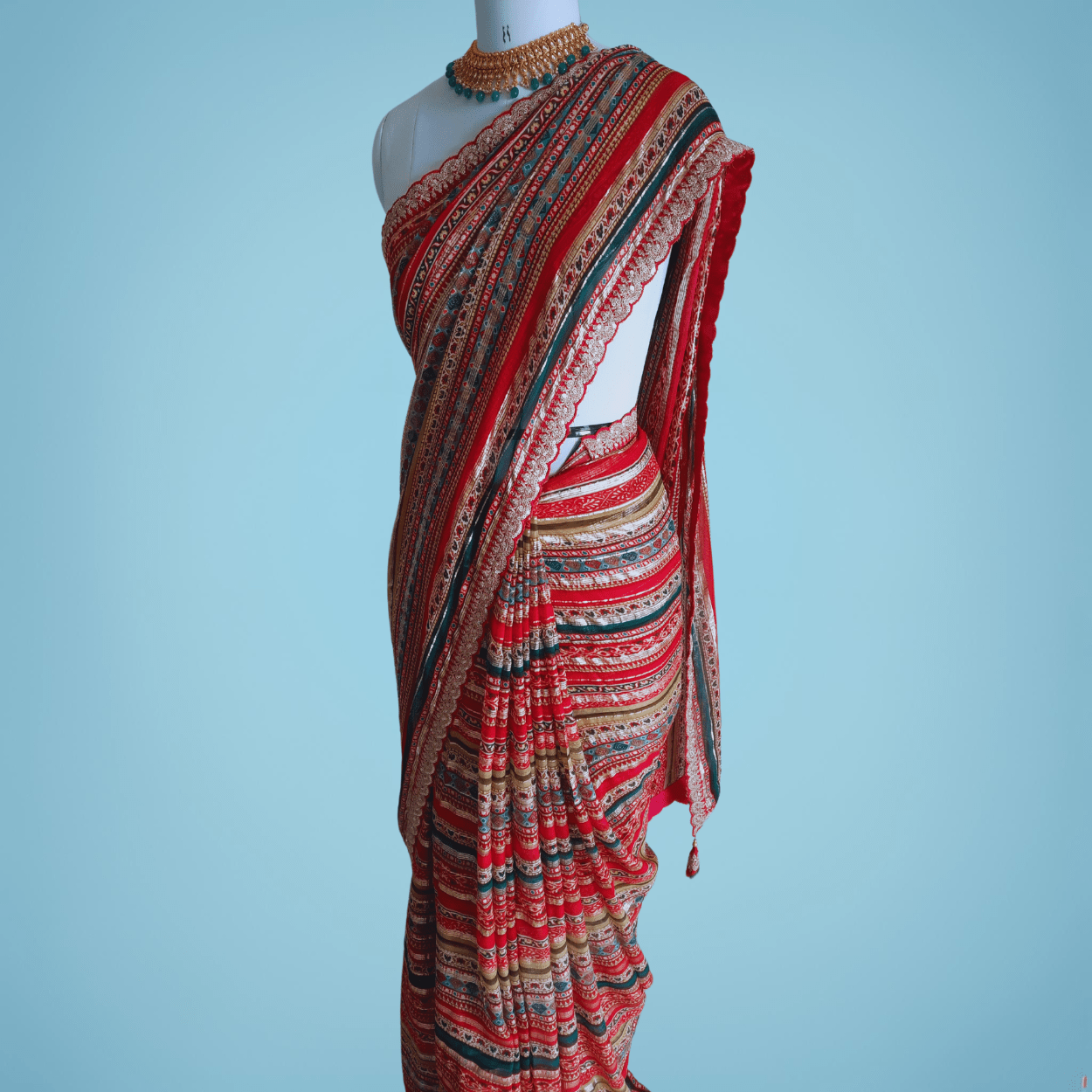 Pure Georgette Saree in Leheriya Style Foil Zari Weaving in multicolor - Kalyanam By Swati