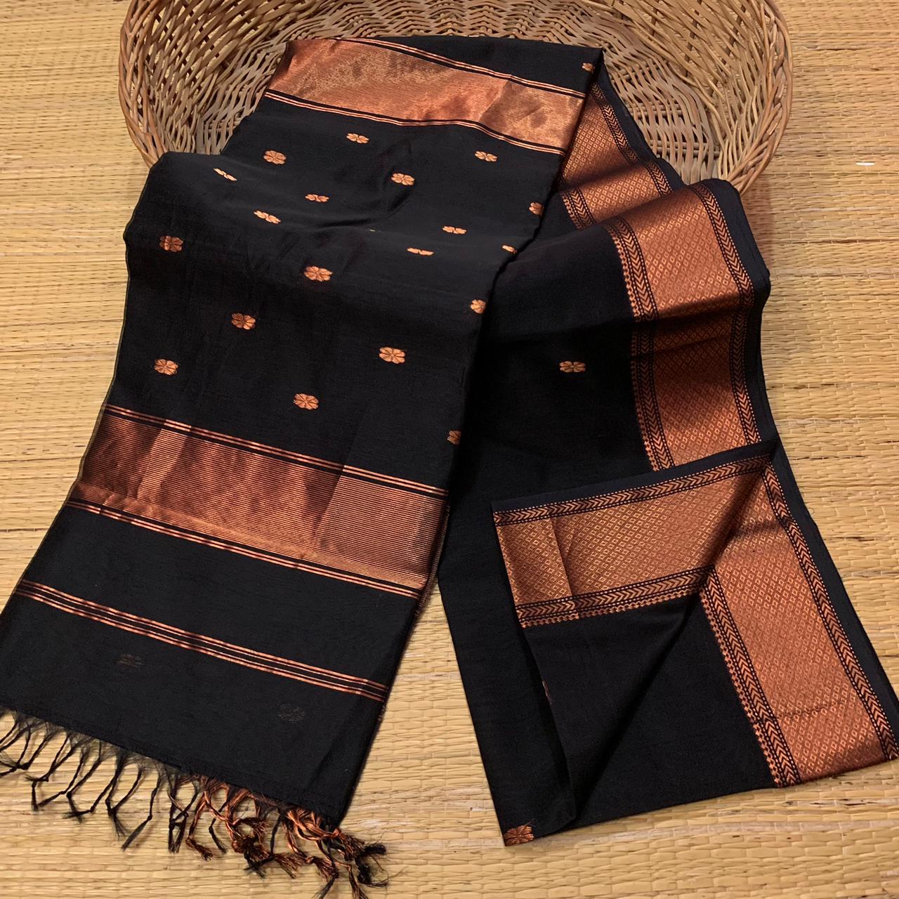 Pure Maheshwari Handloom silk Saree in Antique copper zari - Kalyanam By Swati