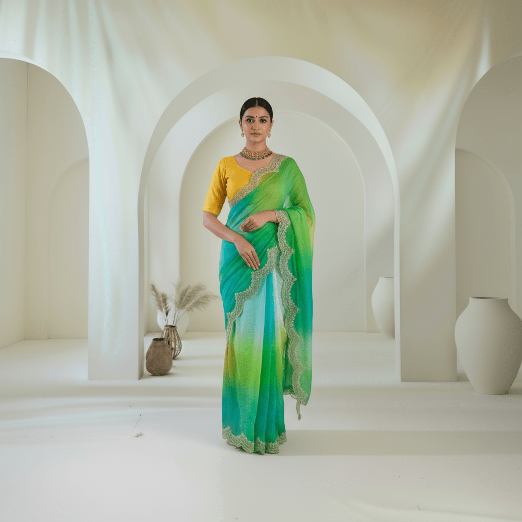 Pure Organza Saree in heavy cut dana and pearl handwork - Kalyanam By Swati