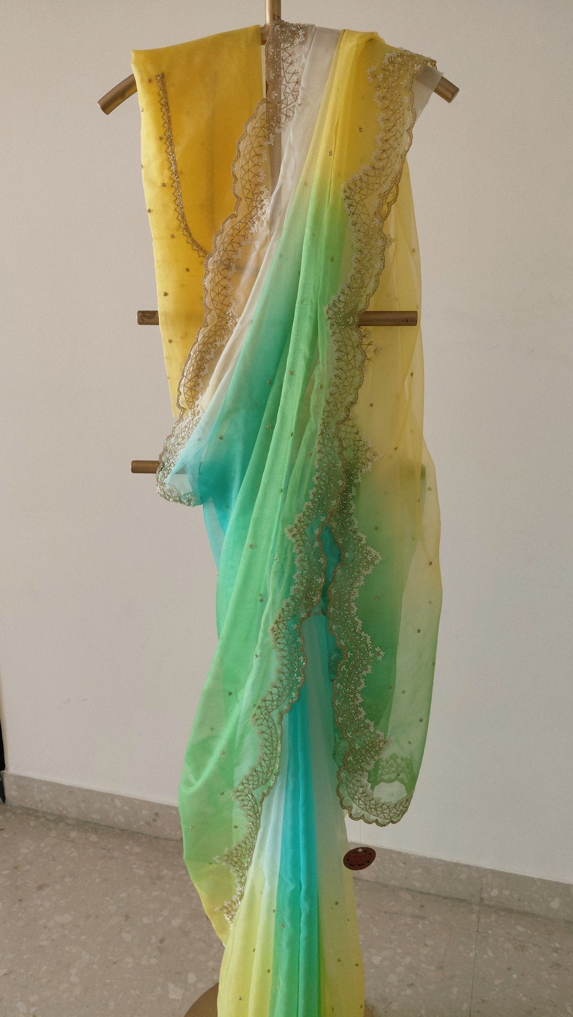 Pure Organza Saree in heavy cut dana and pearl handwork (Not viscose organza) - Kalyanam By Swati