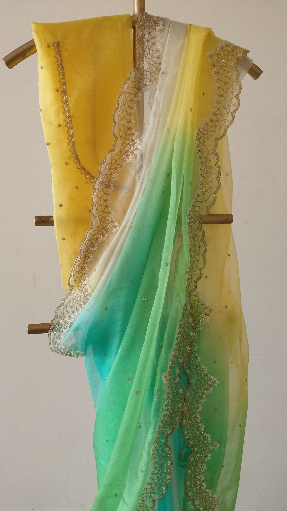 Pure Organza Saree in heavy cut dana and pearl handwork (Not viscose organza) - Kalyanam By Swati