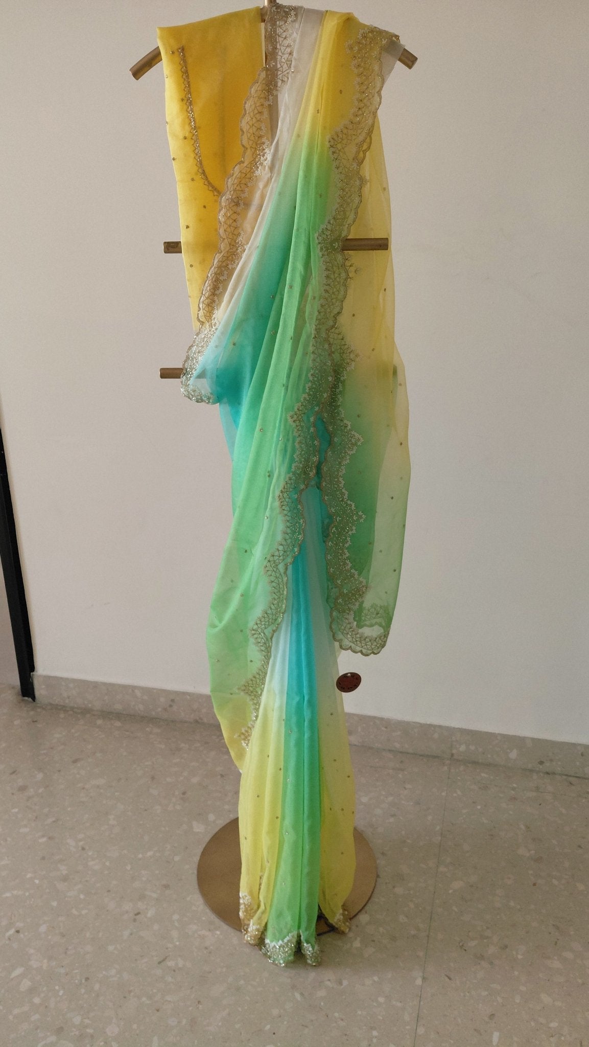Pure Organza Saree in heavy cut dana and pearl handwork (Not viscose organza) - Kalyanam By Swati