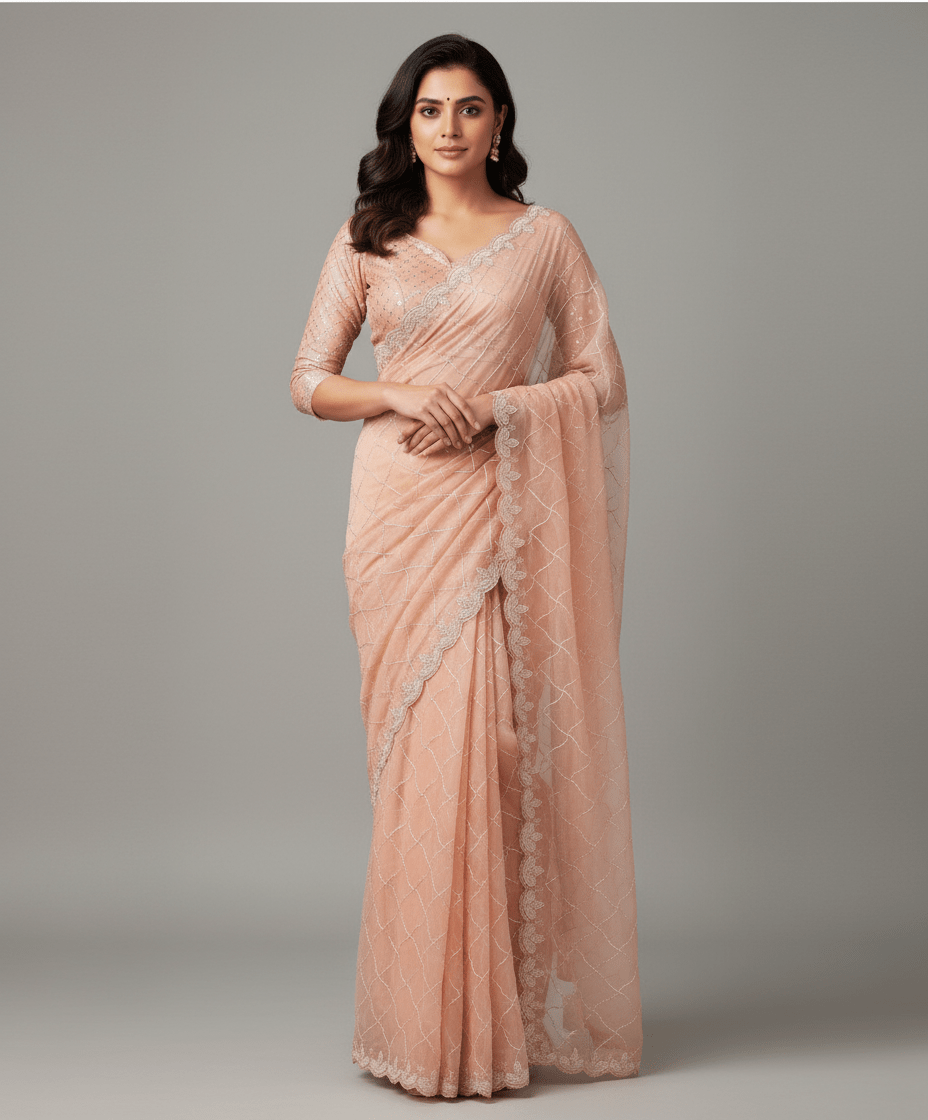 Pure Organza Saree in heavy cutdana and pearls Jaal handwork - Kalyanam By Swati