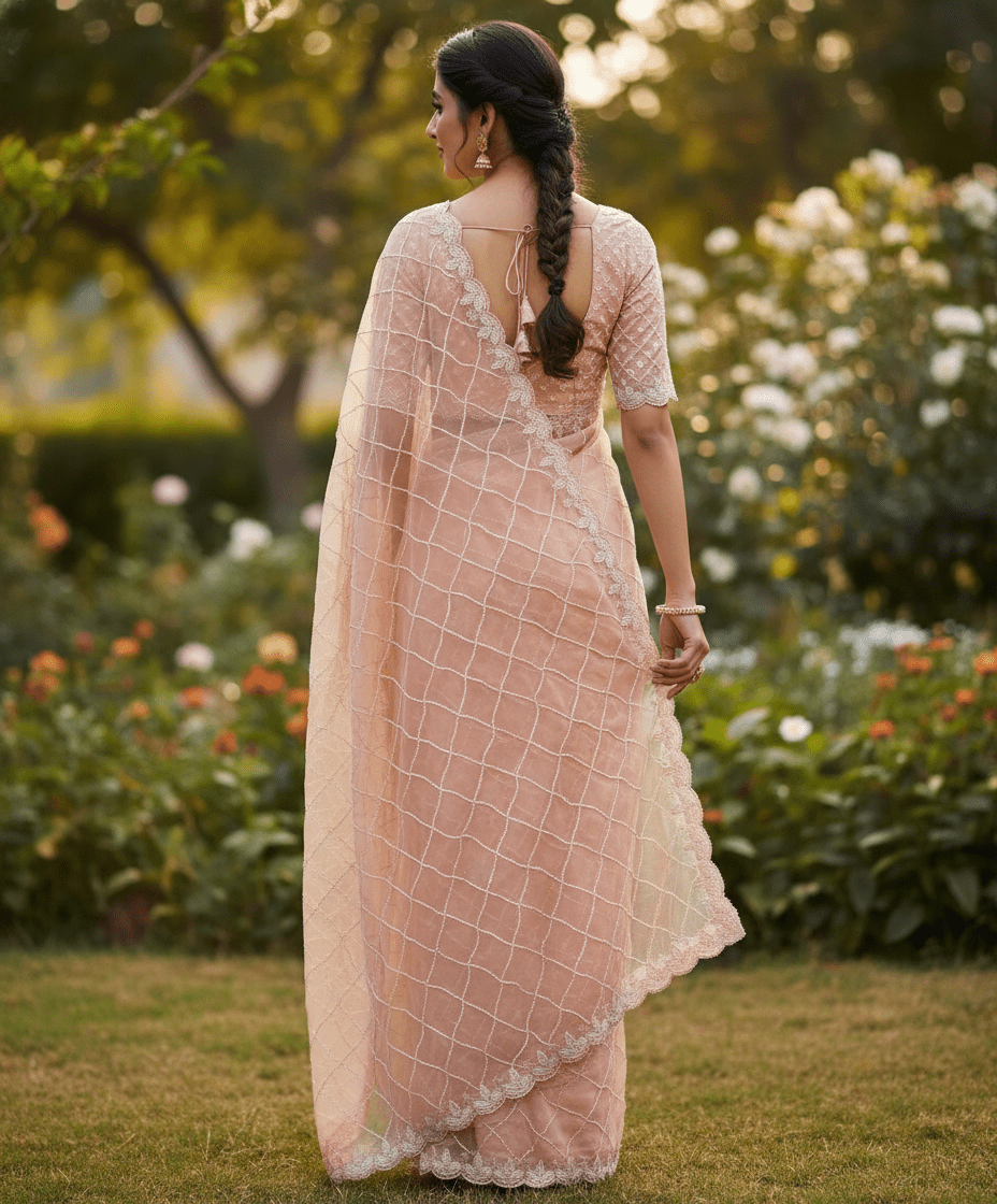 Pure Organza Saree in heavy cutdana and pearls Jaal handwork - Kalyanam By Swati