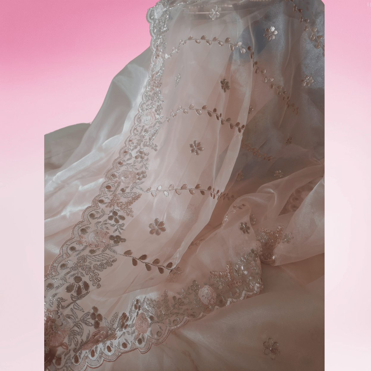 Pure Organza Saree in heavy gotapatti and cutdana handwork in peach pink colour - Kalyanam By Swati