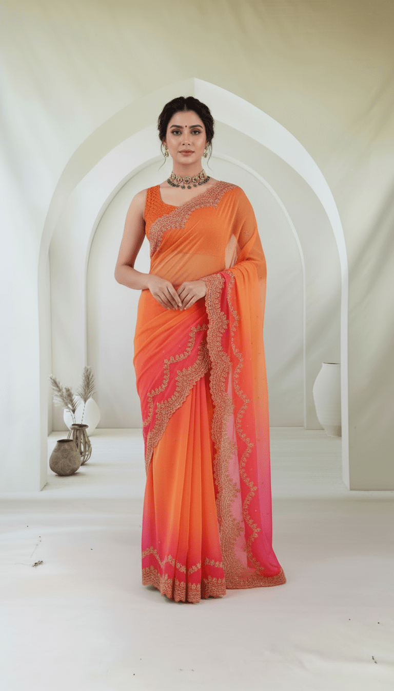 Pure Organza Saree in heavy zardozi handwork in dual shades - Kalyanam By Swati