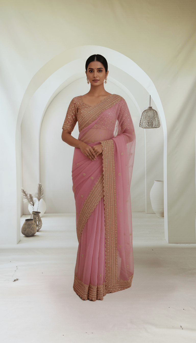 Pure Organza Saree in heavy zardozi handwork in lavender color - Kalyanam By Swati