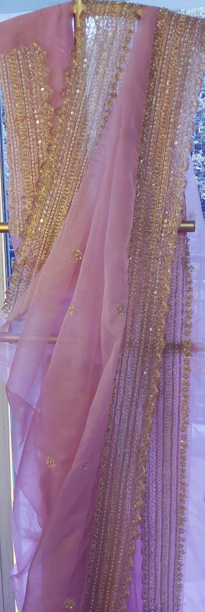 Pure Organza Saree in heavy zardozi handwork in lavender color (Not viscose organza) - Kalyanam By Swati