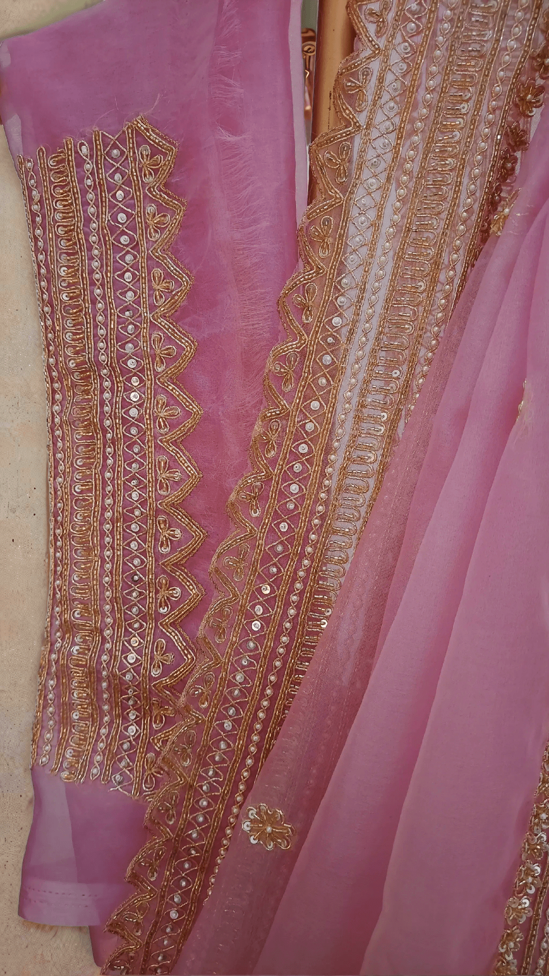 Pure Organza Saree in heavy zardozi handwork in lavender color (Not viscose organza) - Kalyanam By Swati