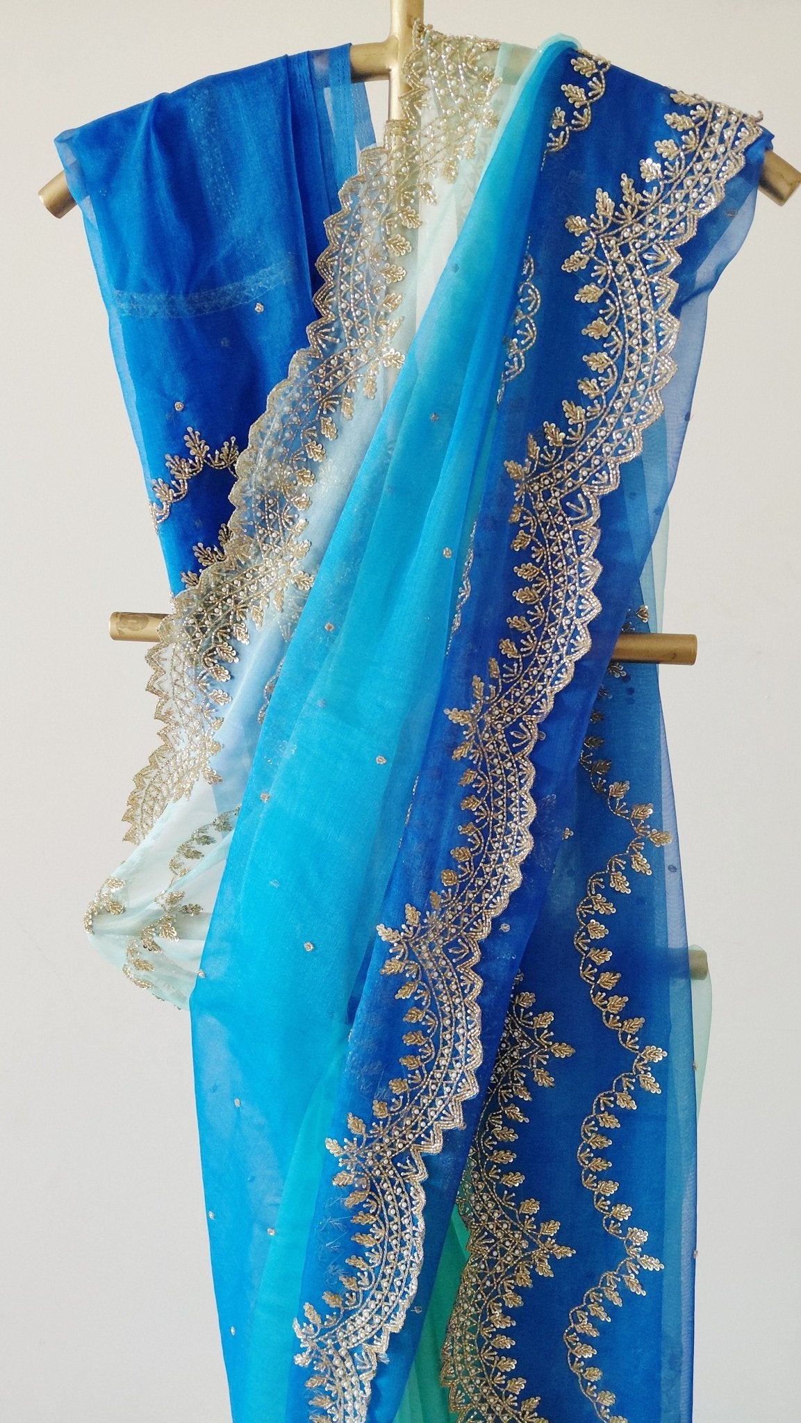 Pure Organza Saree in heavy zardozi handwork in ombré shades (Not viscose organza) - Kalyanam By Swati
