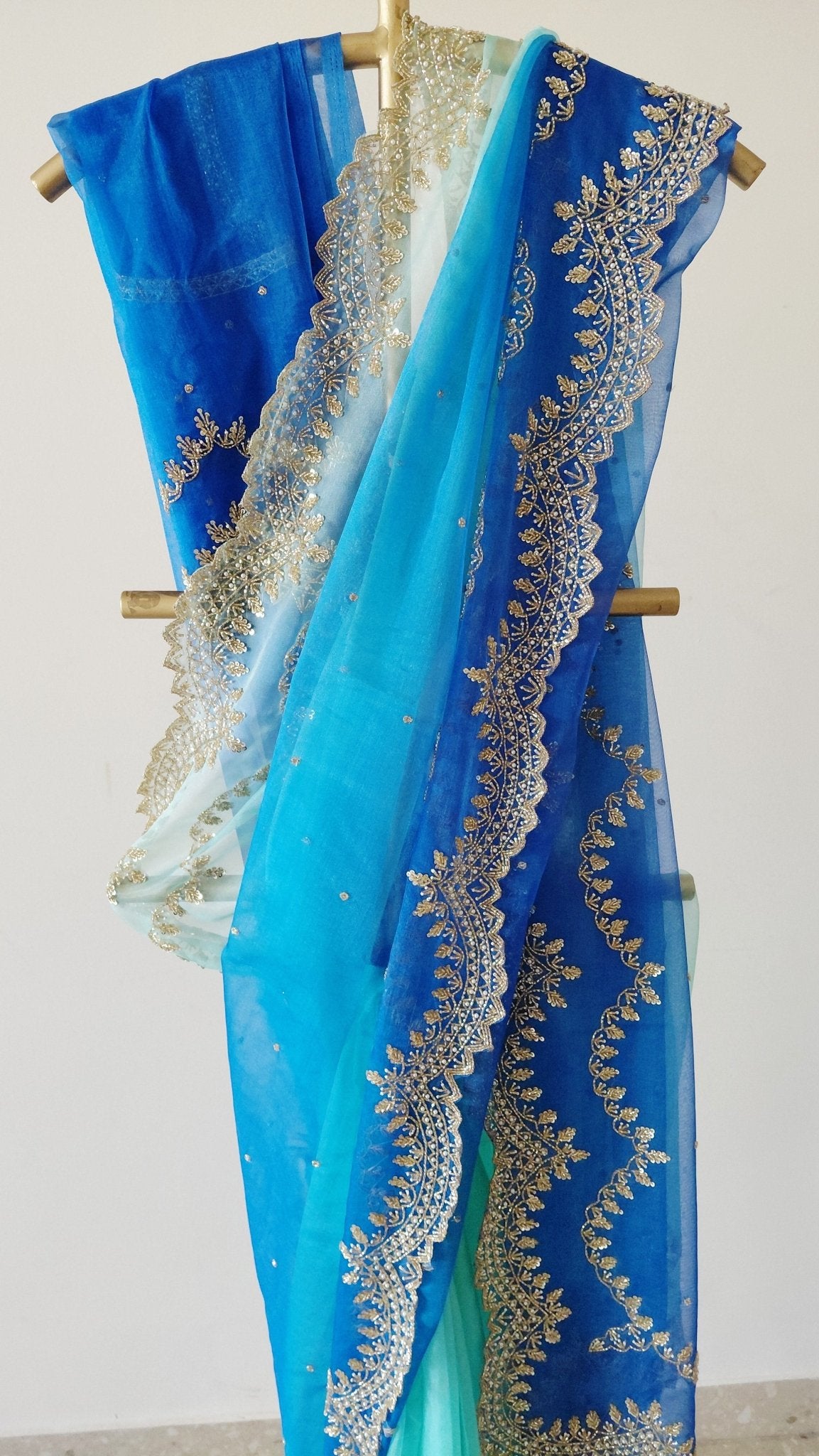 Pure Organza Saree in heavy zardozi handwork in ombré shades (Not viscose organza) - Kalyanam By Swati