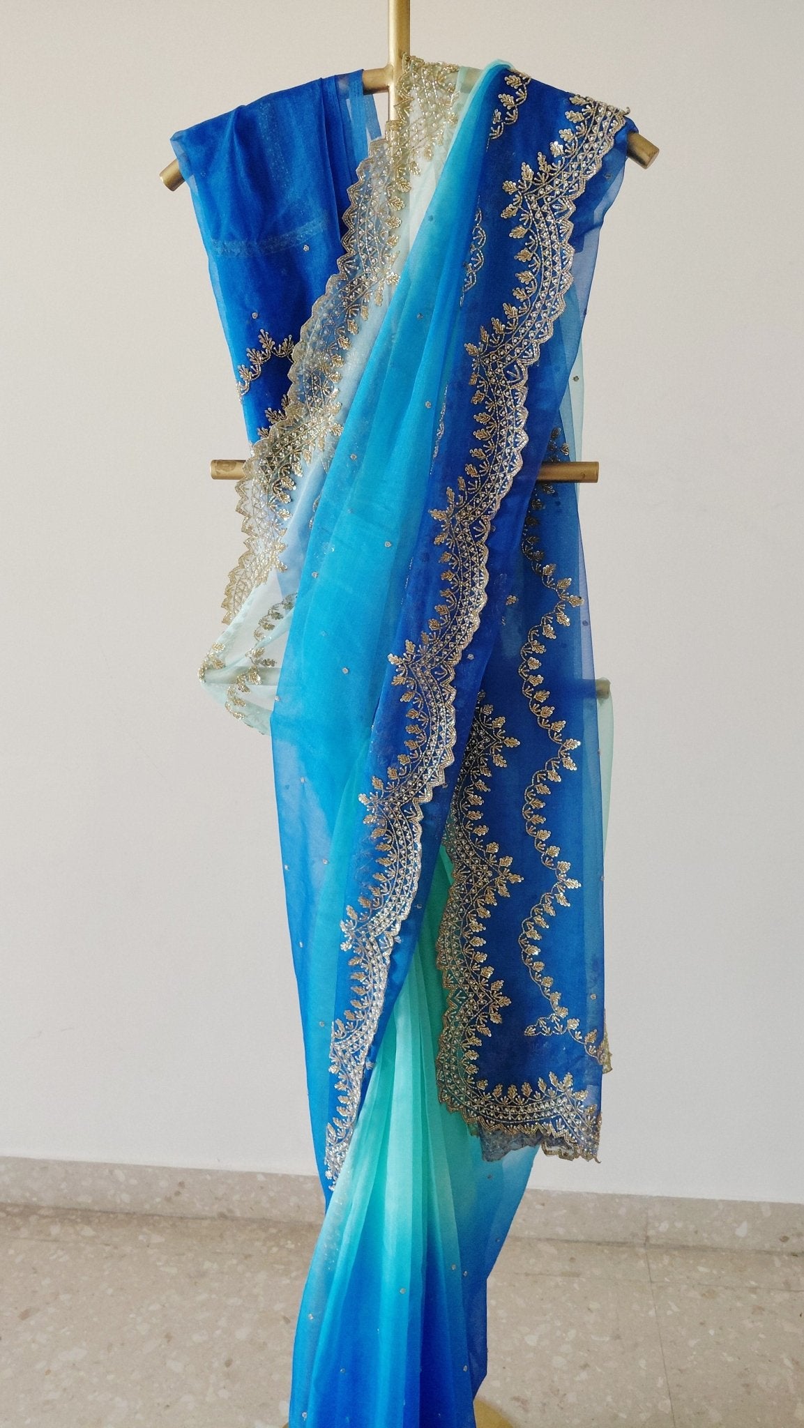 Pure Organza Saree in heavy zardozi handwork in ombré shades (Not viscose organza) - Kalyanam By Swati