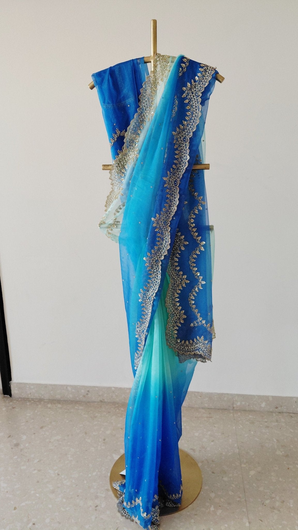 Pure Organza Saree in heavy zardozi handwork in ombré shades (Not viscose organza) - Kalyanam By Swati