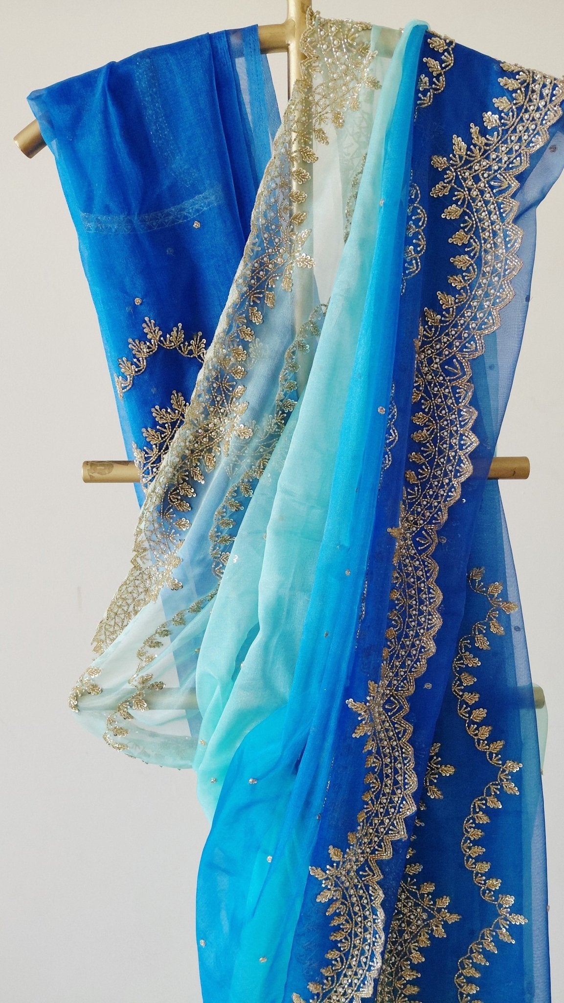 Pure Organza Saree in heavy zardozi handwork in ombré shades (Not viscose organza) - Kalyanam By Swati
