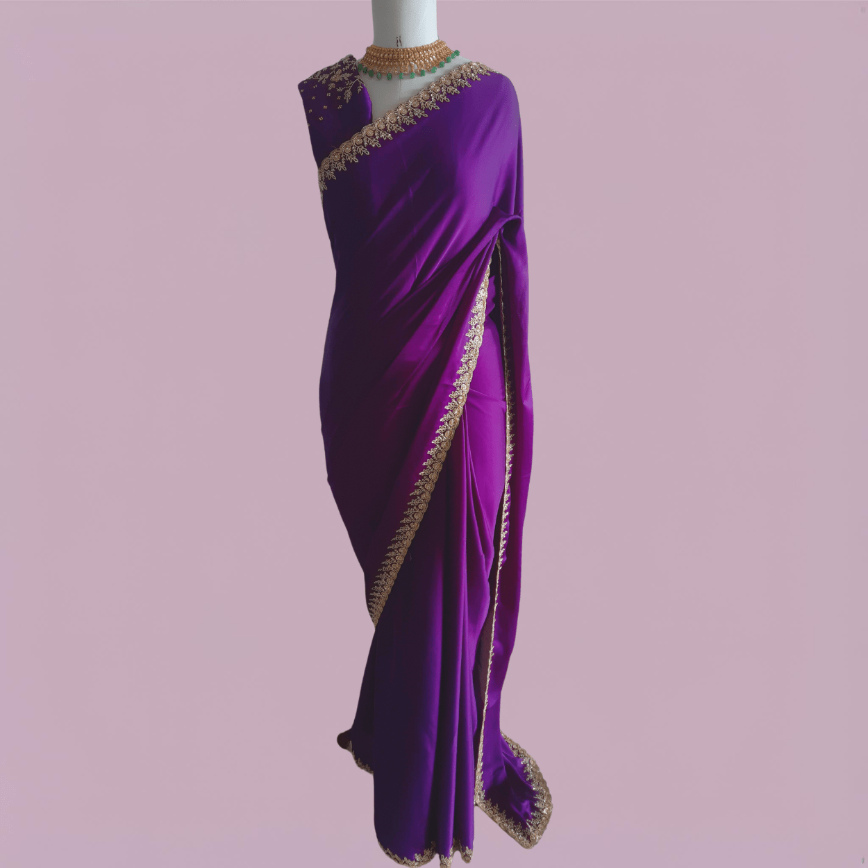 Pure Satin Crepe silk designer party wear saree in Purple - Kalyanam By Swati