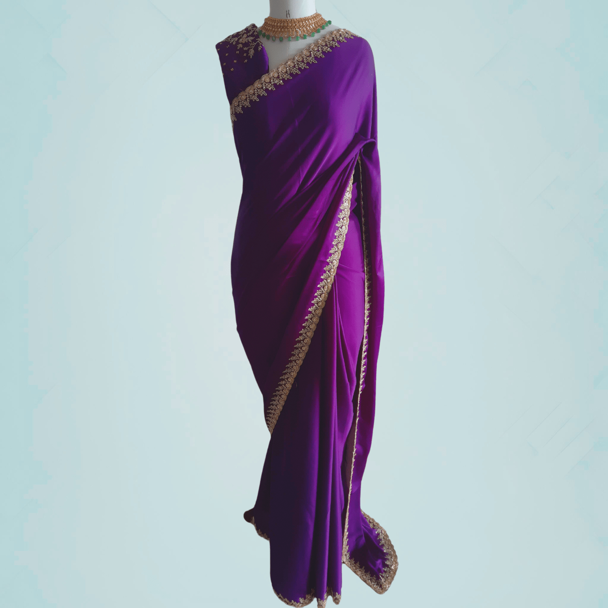 Pure Satin Crepe silk designer party wear saree in Purple - Kalyanam By Swati