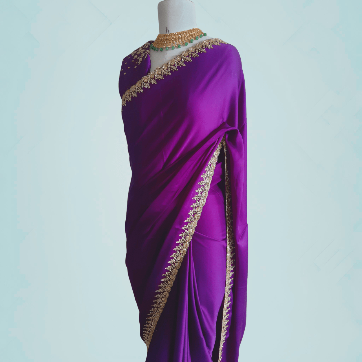 Pure Satin Crepe silk designer party wear saree in Purple - Kalyanam By Swati