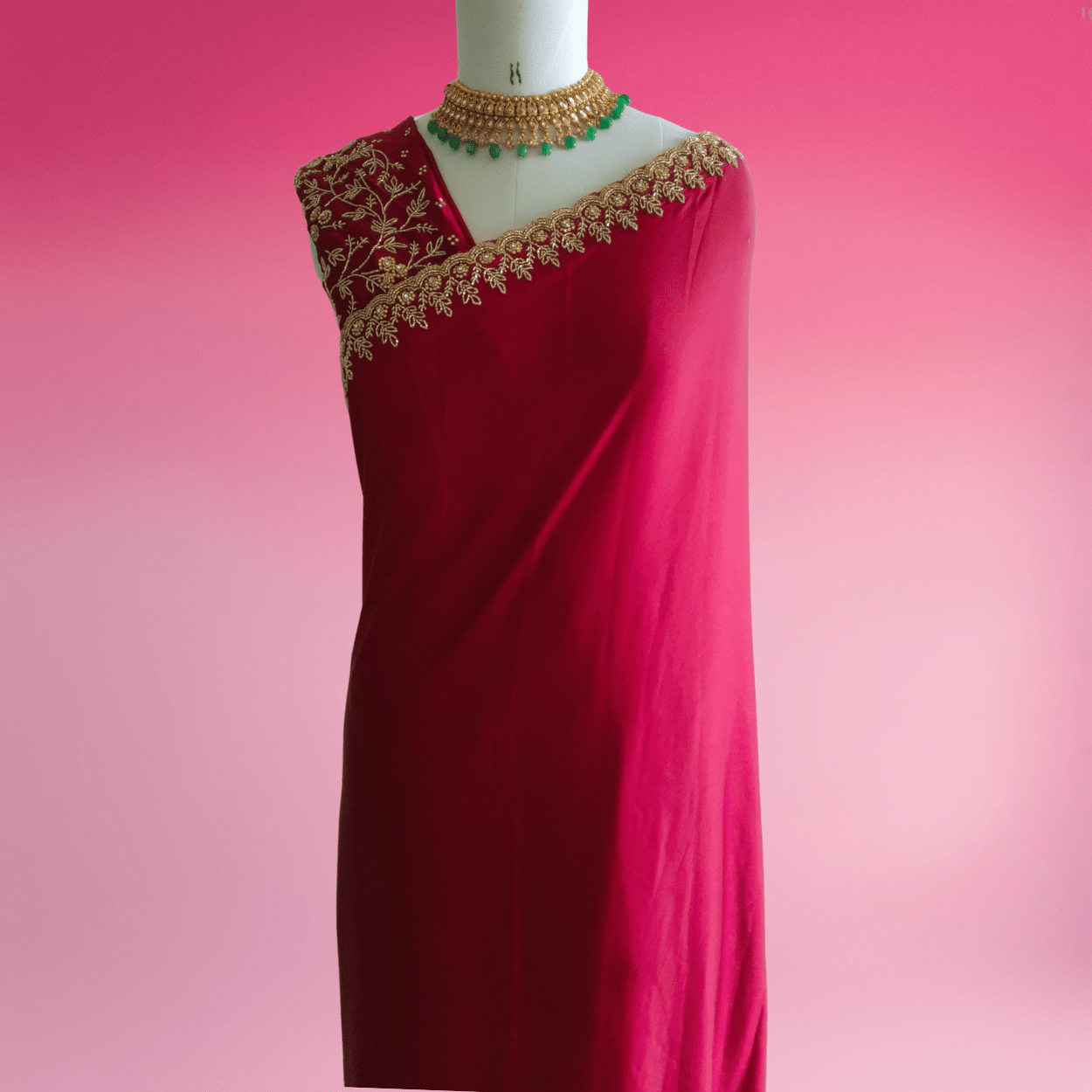 Pure Satin Crepe silk saree in Hot Pink - Kalyanam By Swati