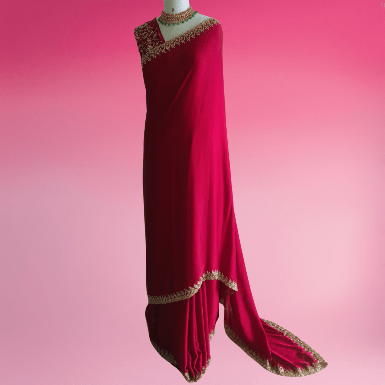 Pure Satin Crepe silk saree in Hot Pink - Kalyanam By Swati