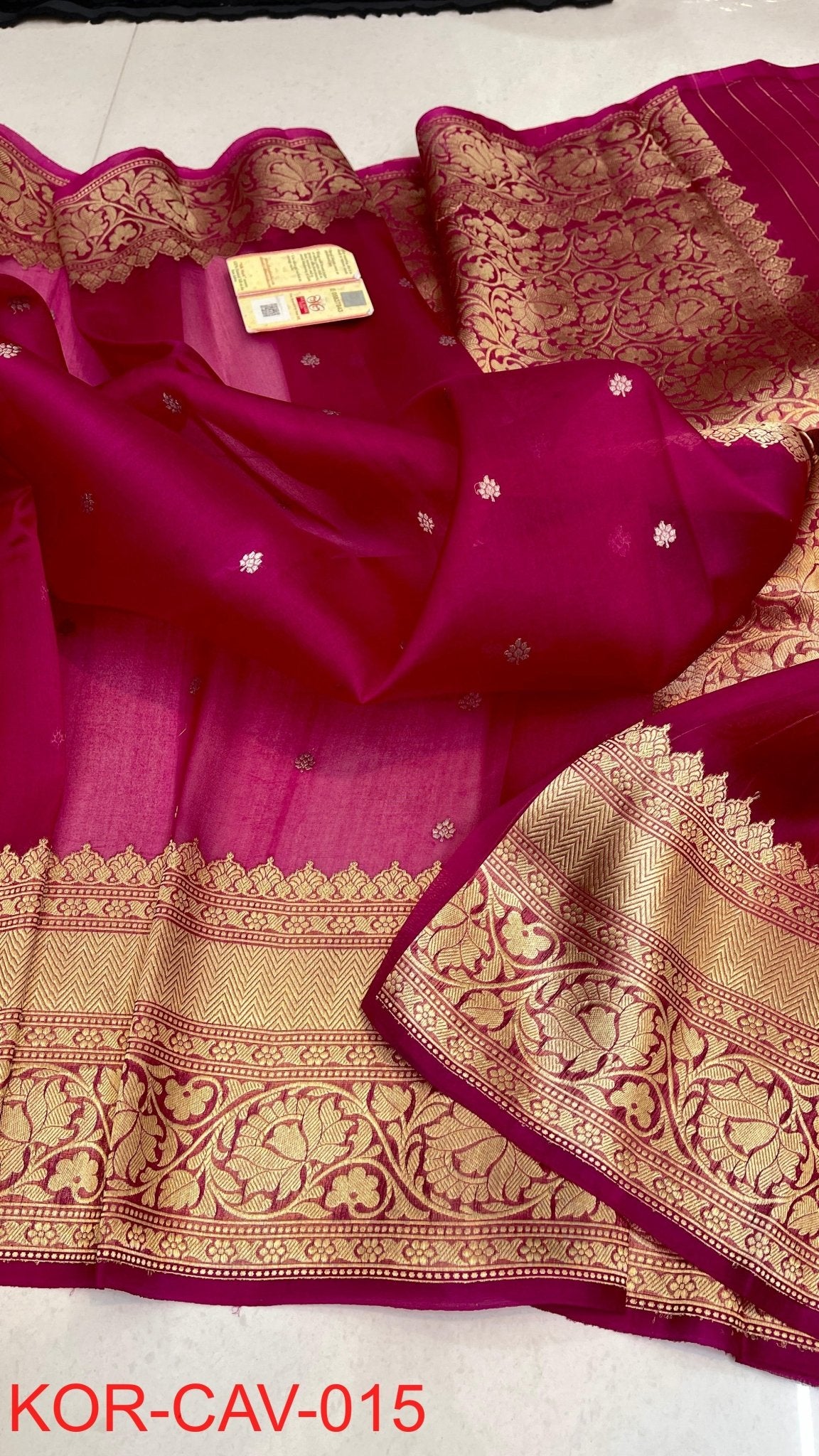 Silkmark certified Pure Banarasi Kora Silk Saree in Kadhuwa butta and 10 inch kanjivaram borders(Dispatch time: 15 - 20 days) - Kalyanam By Swati