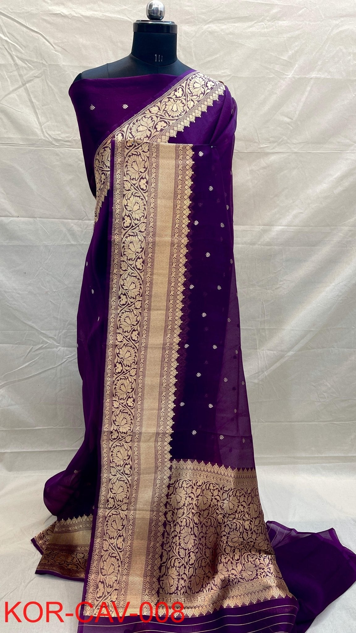 Silkmark certified Pure Banarasi Kora Silk Saree in Kadhuwa butta and 10 inch kanjivaram borders(Dispatch time: 15 - 20 days) - Kalyanam By Swati