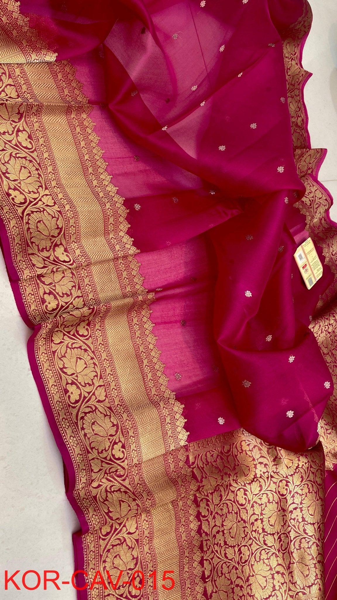 Silkmark certified Pure Banarasi Kora Silk Saree in Kadhuwa butta and 10 inch kanjivaram borders(Dispatch time: 15 - 20 days) - Kalyanam By Swati