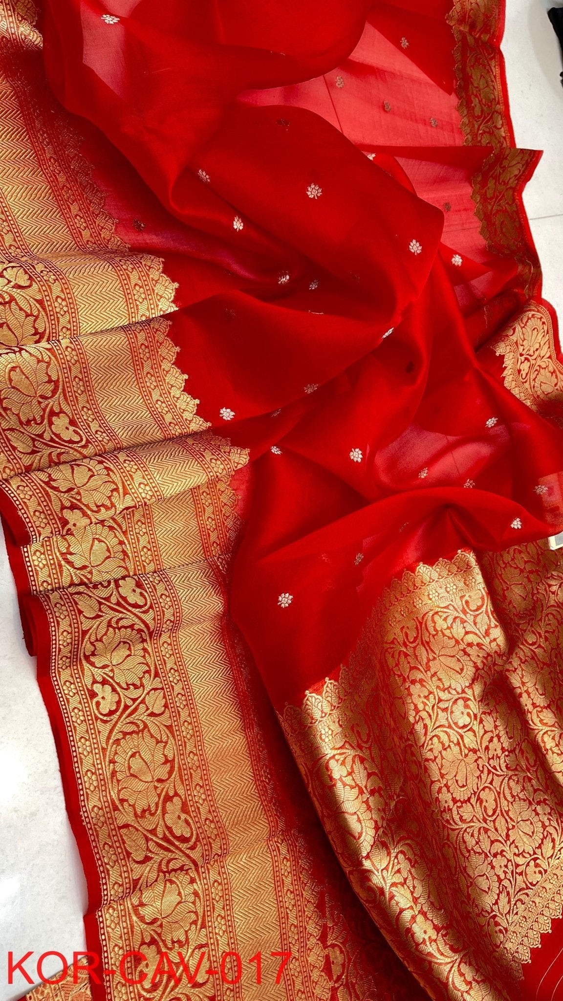 Silkmark certified Pure Banarasi Kora Silk Saree in Kadhuwa butta and 10 inch kanjivaram borders(Dispatch time: 15 - 20 days) - Kalyanam By Swati