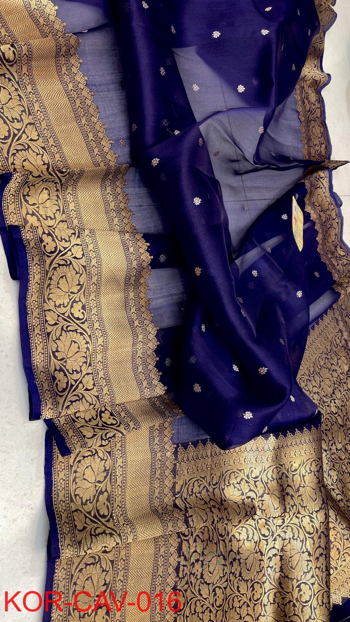 Silkmark certified Pure Banarasi Kora Silk Saree in Kadhuwa butta and 10 inch kanjivaram borders(Dispatch time: 15 - 20 days) - Kalyanam By Swati