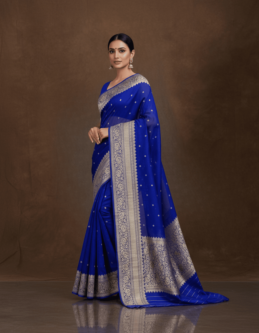 Silkmark certified Pure Banarasi Kora Silk Saree in Kadhuwa butta and 10 inch kanjivaram borders(Dispatch time: 15 - 20 days) - Kalyanam By Swati